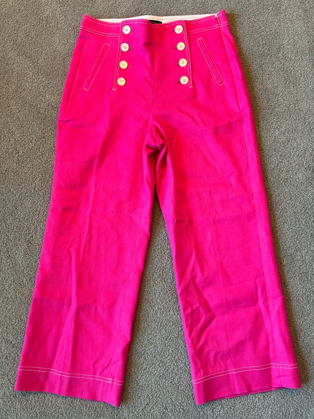 J. Crew Hot Pink Linen Wide-Leg Sailor Pants Size 8 NWT